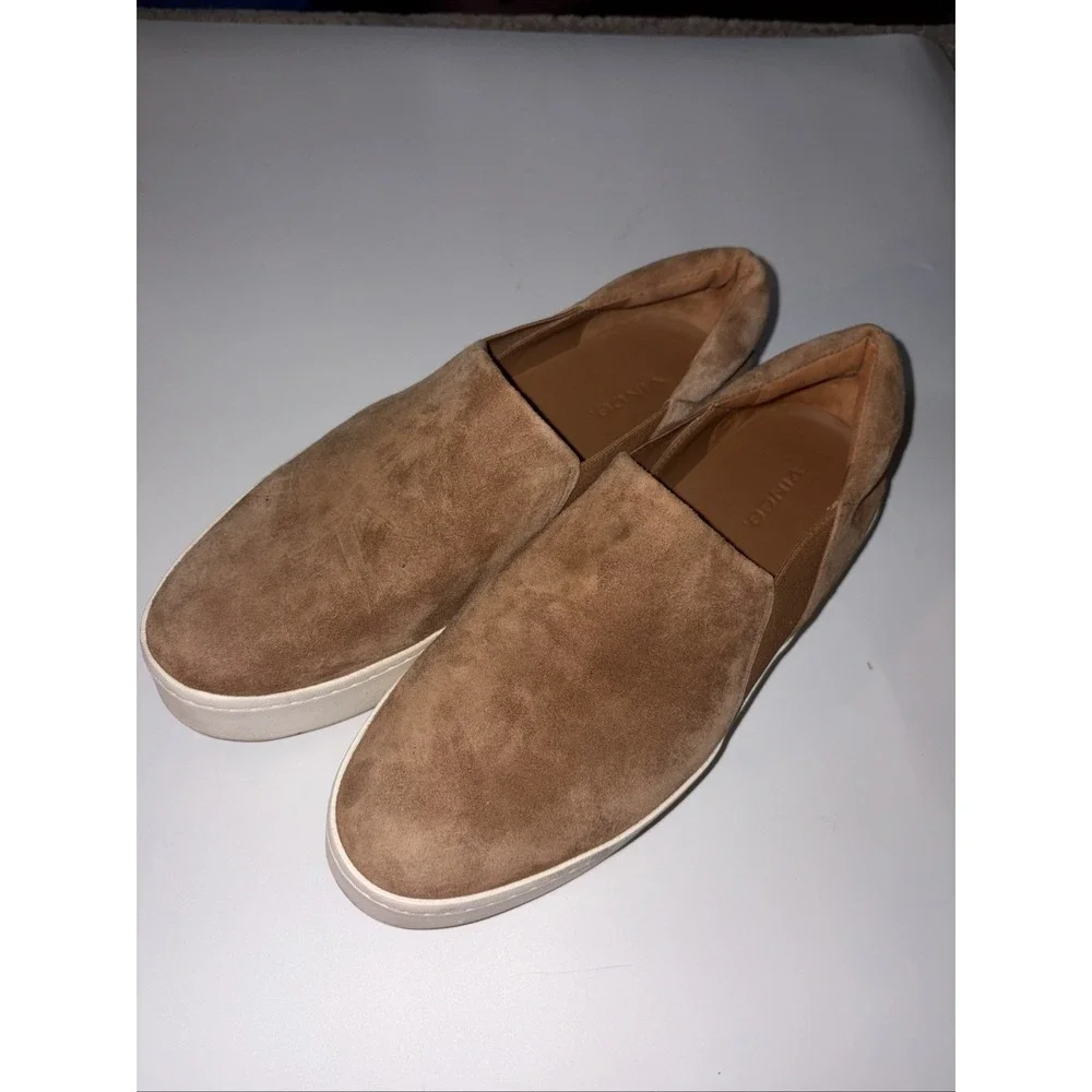 Vince Womens Warren Slip On Platform Sneaker Suede Tan/beige Size 8.5 US